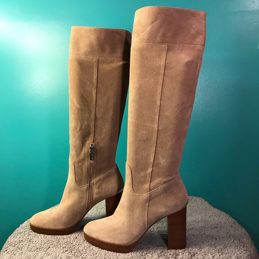 Michael Kors Regina Tan Suede Heeled Boots